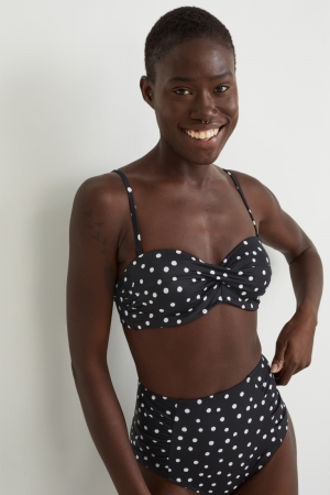 C&A Underwire Bikini Bandeau Vadderad Polka Dot Badkläder Dam Svarta | IAKWE-3271
