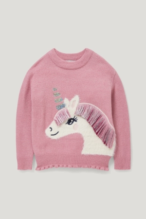 C&A Unicorn Recycled Jumpers Tjej Mörkrosa | ETSDF-4925