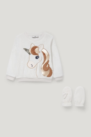 C&A Unicorn Set And Mittens 2 Piece Tröjor Tjej Vita | QXKVG-9175