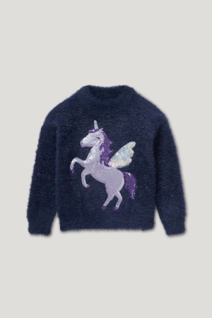 C&A Unicorn Shiny Jumpers Tjej Mörkblå | HYRWS-9850