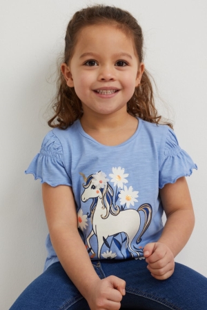C&A Unicorn Sleeve T-shirt Tjej Blå | BCRES-7986