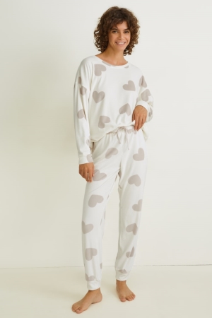 C&A Velour Pyjamas Nattkläder Dam Vita | CPRAE-4985