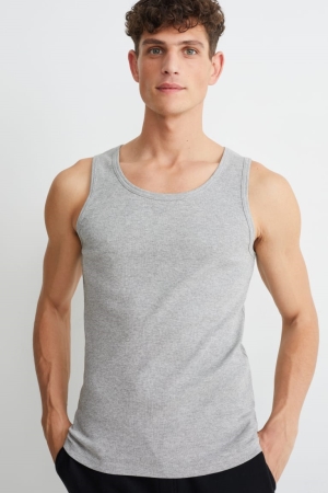 C&A Vest Double Rib Organic Bomull Blast Herr Ljusgrå | CWDRI-4085