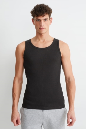 C&A Vest Double Rib Organic Bomull Blast Herr Svarta | OIXER-1035