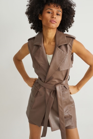 C&A WaistFaux Läder Jacka Dam Bruna | GDBIP-6928