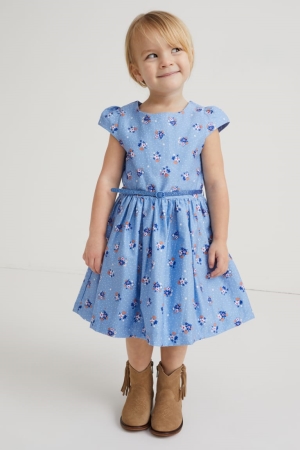 C&A With Belt Floral Klänning Tjej Ljusblå | QGCOI-7451