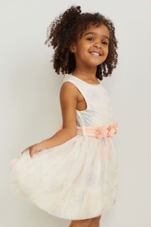 C&A With Belt Party Floral Klänning Tjej Vita | AFHJW-7182