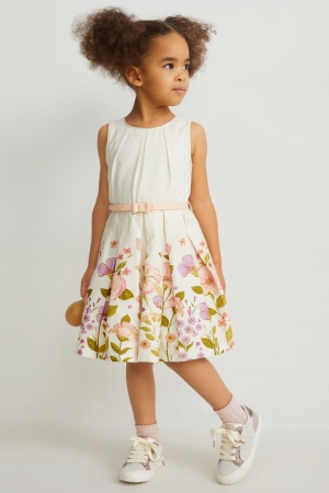C&A With Belt Partywear Floral Klänning Tjej Vita | SREMK-4561