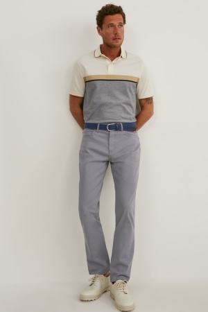 C&A With Belt Regular Fit Lycra® Långbyxor Herr Grå | GJZHU-8650