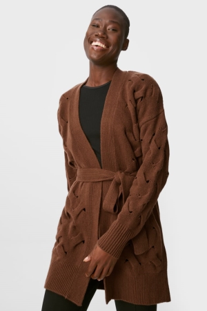 C&A With Cashmere Recycled Italian Yarn Cardigan Dam Mörkbruna | UMDKR-8423