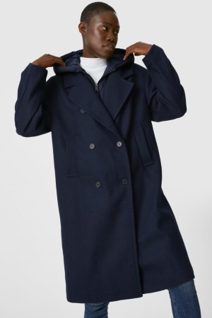 C&A With Hood 2-in-1 Look Faux Recycled Rockar Dam Mörkblå | QISPL-3865