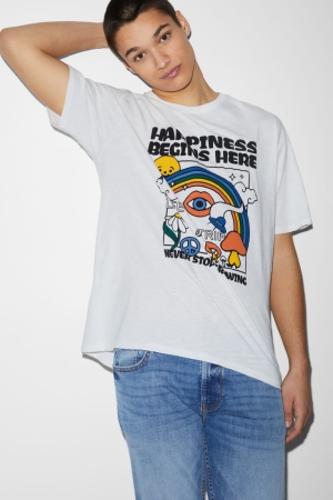C&A With In-conversion Bomull T-shirt Herr Vita | SGUQF-6183