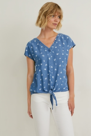 C&A With Knot Detail Tencel™ Floral Blusar Dam Blå | PWJVU-7184