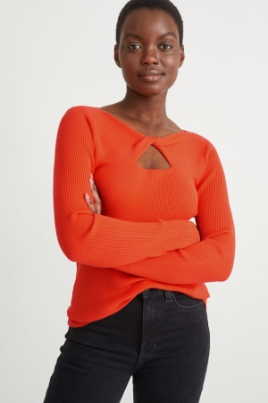 C&A With Knot Detail With Lenzing™ Ecovero™ Jumpers Dam Orange | ZDSNQ-8920