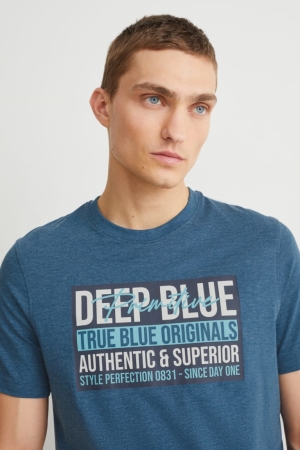 C&A With Recycled Polyester T-shirt Herr Mörkblå | TSGMQ-5279