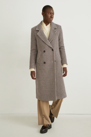 C&A With Shoulder Pads Ull Blend Check Rockar Dam Beige | JBLZX-5786