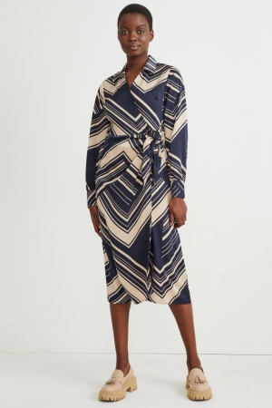 C&A Wrap With Recycled Polyester Patterned Klänning Dam Mörkblå | FJAVB-1582