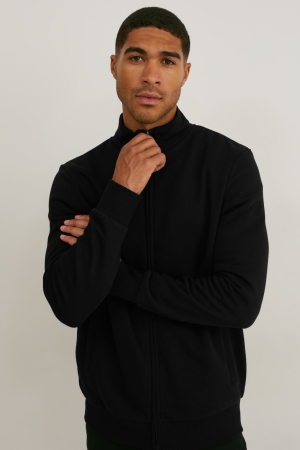 C&A Zip-through Organic Bomull Tröjor Herr Svarta | CZJPM-9710