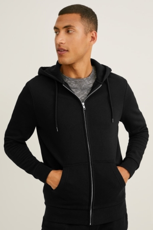 C&A Zip-through With Hood Organic Bomull Tröjor Herr Svarta | YVXDH-2109