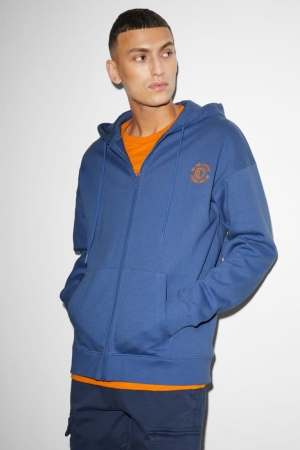 C&A Zip-through With Hood Tröjor Herr Blå | EZVUK-7941
