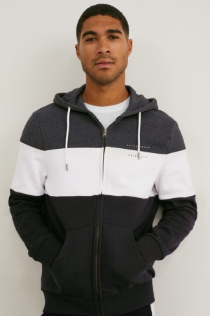 C&A Zip-through With Hood Tröjor Herr Mörkgrå | KRMJP-2105