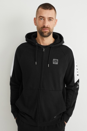 C&A Zip-through With Hood Tröjor Herr Svarta | DUNZC-8607