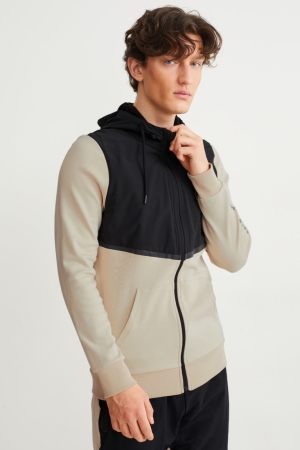 C&A Zip-through With Hood Tröjor Herr Svarta Beige | KHCDA-8570
