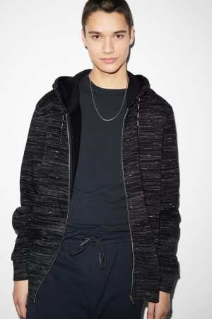 C&A Zip-through With Hood Tröjor Herr Svarta | PTKZJ-6507