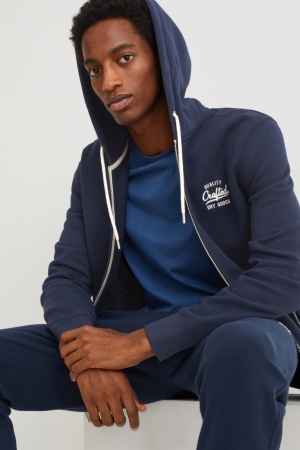 C&A Zip-through With Hood With Recycled Polyester Tröjor Herr Mörkblå | EGDWY-2465