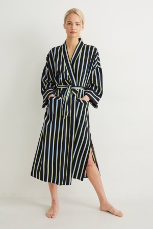 C&A ing Gown Randig Nattkläder Dam Svarta | TVGAY-6073